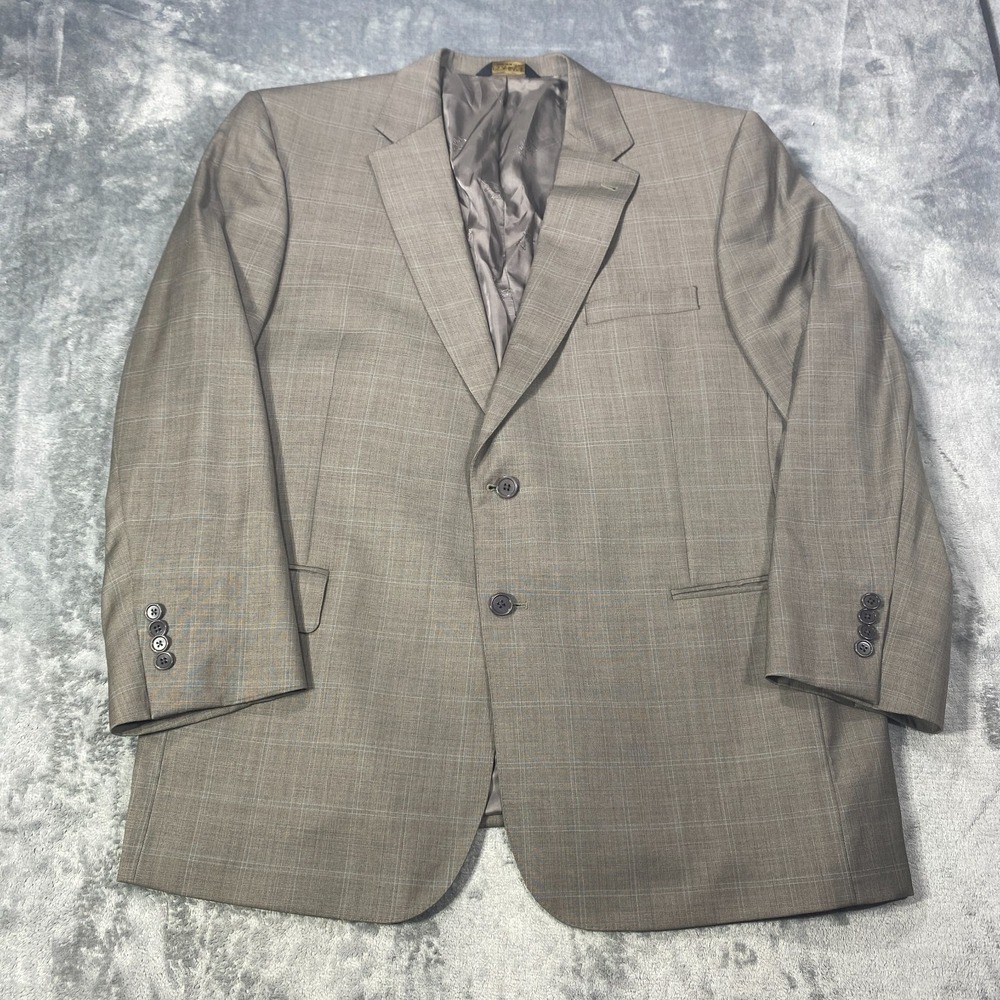 Jos A Bank Signature Gold Sport Coat Blazer Men 48R Brown Glen Plaid Gordon Wool